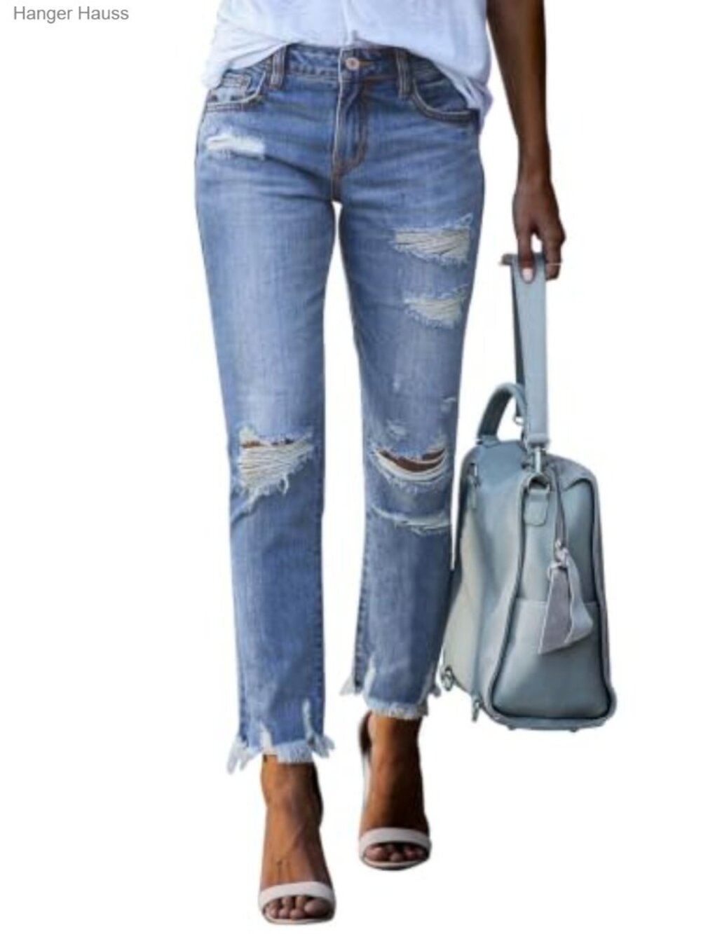 Sidefeel Women's Ripped Straight Leg Distressed Boyfriend Denim Jeans